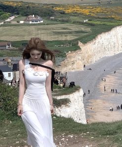 Floral Knitted Mesh Off-Shoulder Dress for Women - French Style Summer Dress with Sleeveless Design