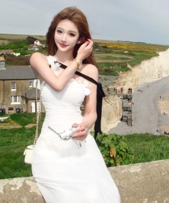 Floral Knitted Mesh Off-Shoulder Dress for Women - French Style Summer Dress with Sleeveless Design