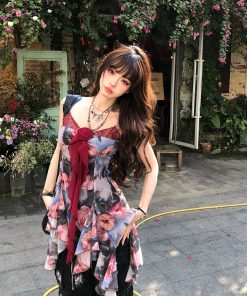 Floral Lace Camisole T-shirt for Women - Irregular Spicy Girl Summer Top, Stunning Slimming Fake Two-Piece, Y2K Style