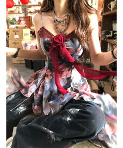 Floral Lace Camisole T-shirt for Women - Irregular Spicy Girl Summer Top, Stunning Slimming Fake Two-Piece, Y2K Style