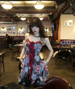 Floral Lace Camisole T-shirt for Women - Irregular Spicy Girl Summer Top, Stunning Slimming Fake Two-Piece, Y2K Style