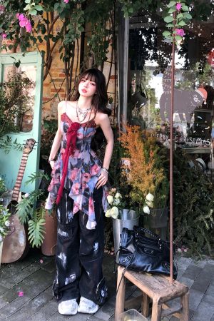 Floral Lace Camisole T-shirt for Women - Irregular Spicy Girl Summer Top, Stunning Slimming Fake Two-Piece, Y2K Style