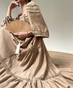 Floral Lotus Wood Shadow Long Skirt Dress - Gentle Temperament, Slim Fit, Spring Style, French Lace, Tencel Fabric