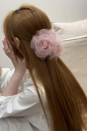 Floral Mesh Hair Clip for Women - 2025 Vacation Style Hair Accessory for Back of Head - High-End Feel, Trendy Floral Design