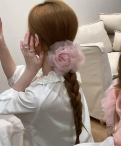 Floral Mesh Hair Clip for Women - 2025 Vacation Style Hair Accessory for Back of Head - High-End Feel, Trendy Floral Design