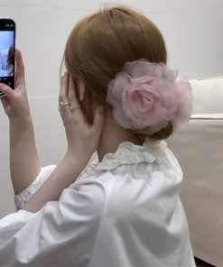 Floral Mesh Hair Clip for Women - 2025 Vacation Style Hair Accessory for Back of Head - High-End Feel, Trendy Floral Design