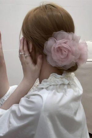 Floral Mesh Hair Clip for Women - 2025 Vacation Style Hair Accessory for Back of Head - High-End Feel, Trendy Floral Design