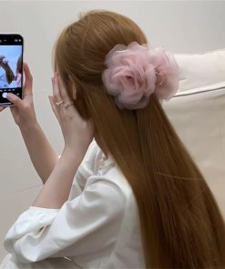 Floral Mesh Hair Clip for Women - 2025 Vacation Style Hair Accessory for Back of Head - High-End Feel, Trendy Floral Design