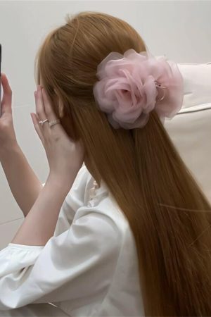 Floral Mesh Hair Clip for Women - 2025 Vacation Style Hair Accessory for Back of Head - High-End Feel, Trendy Floral Design
