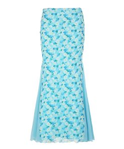 Floral Mesh Spliced Midi Skirt - Utopian Vacation Style Slimming Mermaid Bodycon Skirt, Perfect for Summer and 90s Inspired Fashion