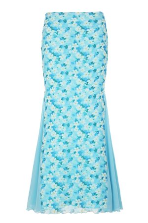 Floral Mesh Spliced Midi Skirt - Utopian Vacation Style Slimming Mermaid Bodycon Skirt, Perfect for Summer and 90s Inspired Fashion