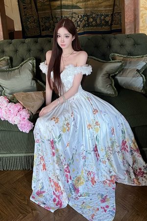 Floral Midi Skirt for Tall Women, Extra Large Flared Design, Socialite Style, Lily of the Valley Print, Perfect for 90s & Y2K Fashion