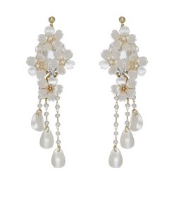 Floral Pearl Tassel Earrings for Women - Ultra-Fairy White Petal Water Drop Long Earrings, Chic Vacation Jewelry