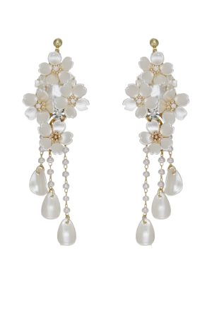 Floral Pearl Tassel Earrings for Women - Ultra-Fairy White Petal Water Drop Long Earrings, Chic Vacation Jewelry