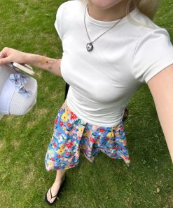 Floral Pleated A-Line Skirt for Women - Mid-Length Summer Vacation Style with Large Flower Print