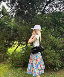 Floral Pleated A-Line Skirt for Women - Mid-Length Summer Vacation Style with Large Flower Print