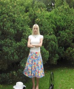 Floral Pleated A-Line Skirt for Women - Mid-Length Summer Vacation Style with Large Flower Print