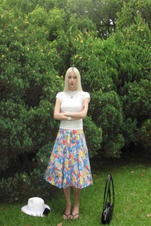 Floral Pleated A-Line Skirt for Women - Mid-Length Summer Vacation Style with Large Flower Print