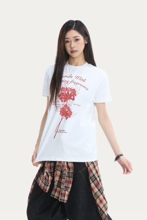 Floral Print Short Sleeve T-Shirt for Women - Summer Breathable Loose Fit Top in Trendy American Style