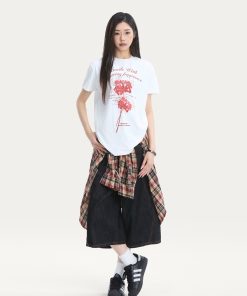 Floral Print Short Sleeve T-Shirt for Women - Summer Breathable Loose Fit Top in Trendy American Style