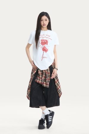 Floral Print Short Sleeve T-Shirt for Women - Summer Breathable Loose Fit Top in Trendy American Style
