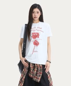 Floral Print Short Sleeve T-Shirt for Women - Summer Breathable Loose Fit Top in Trendy American Style