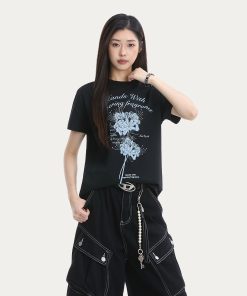 Floral Print Short Sleeve T-Shirt for Women - Summer Breathable Loose Fit Top in Trendy American Style