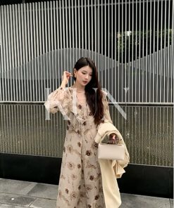 Floral Print Tea Room Dress for Women - Vintage Waist-Cinching Design, Early Spring Style, Perfect for 90s and Y2K Fashion