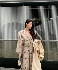 Floral Print Tea Room Dress for Women - Vintage Waist-Cinching Design, Early Spring Style, Perfect for 90s and Y2K Fashion