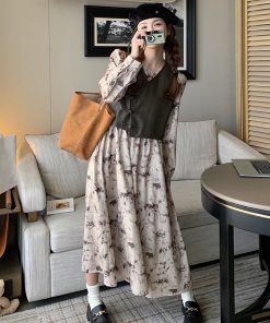 Floral Print Two-Piece Dress Set for Women, Chinese Style Vest with Skirt, Spring & Autumn 2025 Fashion, Boho Chic