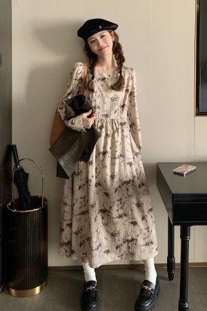 Floral Print Two-Piece Dress Set for Women, Chinese Style Vest with Skirt, Spring & Autumn 2025 Fashion, Boho Chic