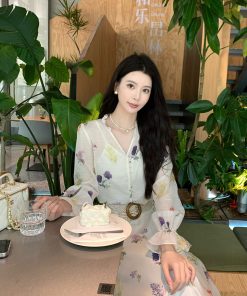 Floral Print V-Neck Shirt and Skirt Three-Piece Set for Women - Elegant Spring Outfit, Y2K Inspired Style