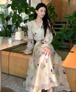 Floral Print V-Neck Shirt and Skirt Three-Piece Set for Women - Elegant Spring Outfit, Y2K Inspired Style