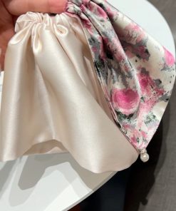 Floral Satin Silk Pearl Hair Tie Headband - Elegant Women's Hair Accessory, Chic 90s Inspired Design