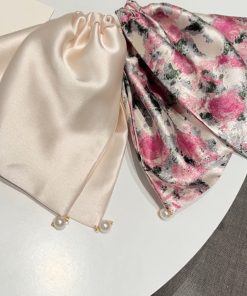 Floral Satin Silk Pearl Hair Tie Headband - Elegant Women's Hair Accessory, Chic 90s Inspired Design