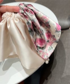 Floral Satin Silk Pearl Hair Tie Headband - Elegant Women's Hair Accessory, Chic 90s Inspired Design