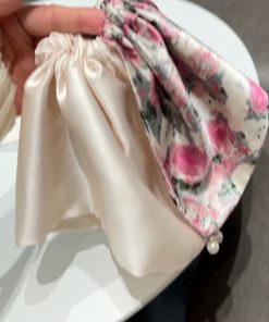 Floral Satin Silk Pearl Hair Tie Headband - Elegant Women's Hair Accessory, Chic 90s Inspired Design