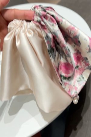 Floral Satin Silk Pearl Hair Tie Headband - Elegant Women's Hair Accessory, Chic 90s Inspired Design