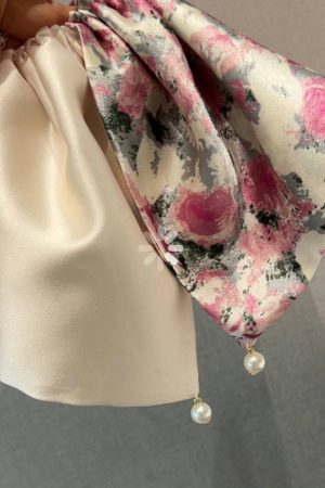 Floral Satin Silk Pearl Hair Tie Headband - Elegant Women's Hair Accessory, Chic 90s Inspired Design