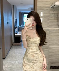 Floral Sexy Spaghetti Strap Dress for Women - Waist-Cinching Mermaid Skirt, Summer 90s Style, Elegant Evening Wear