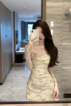 Floral Sexy Spaghetti Strap Dress for Women - Waist-Cinching Mermaid Skirt, Summer 90s Style, Elegant Evening Wear