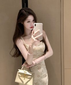 Floral Sexy Spaghetti Strap Dress for Women - Waist-Cinching Mermaid Skirt, Summer 90s Style, Elegant Evening Wear