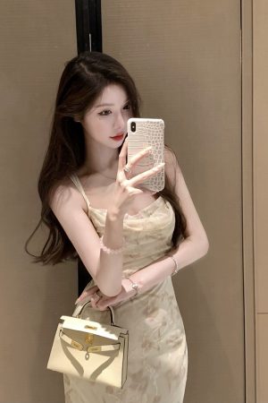 Floral Sexy Spaghetti Strap Dress for Women - Waist-Cinching Mermaid Skirt, Summer 90s Style, Elegant Evening Wear