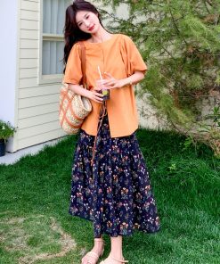 Floral Shirt and Skirt Set - Trendy Unique Stylish Outfit for May Day Travel - Perfect for Spring and Summer Fashion