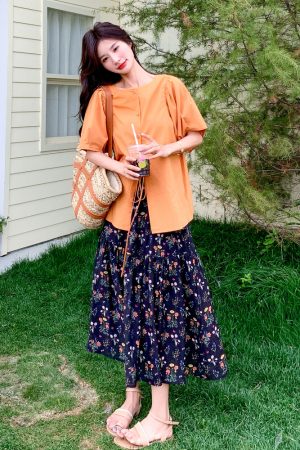 Floral Shirt and Skirt Set - Trendy Unique Stylish Outfit for May Day Travel - Perfect for Spring and Summer Fashion
