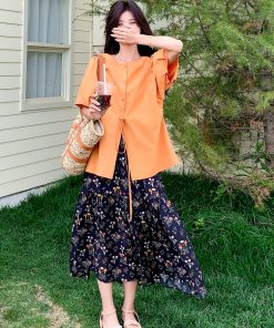 Floral Shirt and Skirt Set - Trendy Unique Stylish Outfit for May Day Travel - Perfect for Spring and Summer Fashion