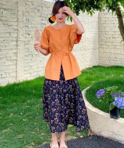 Floral Shirt and Skirt Set - Trendy Unique Stylish Outfit for May Day Travel - Perfect for Spring and Summer Fashion