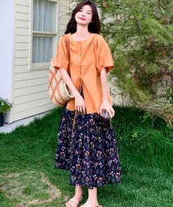 Floral Shirt and Skirt Set - Trendy Unique Stylish Outfit for May Day Travel - Perfect for Spring and Summer Fashion