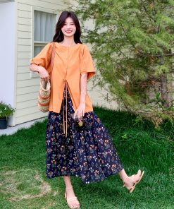 Floral Shirt and Skirt Set - Trendy Unique Stylish Outfit for May Day Travel - Perfect for Spring and Summer Fashion