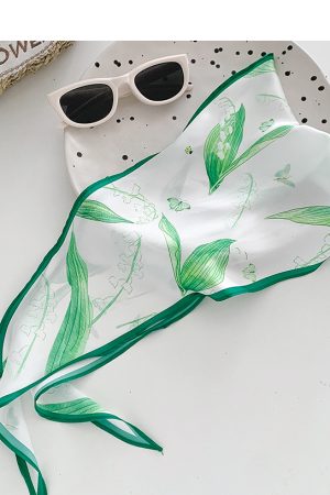 Floral Small Square Scarf for Women - Summer Versatile Long Strip Hair Tie Bow Hairband Headwear Accessory